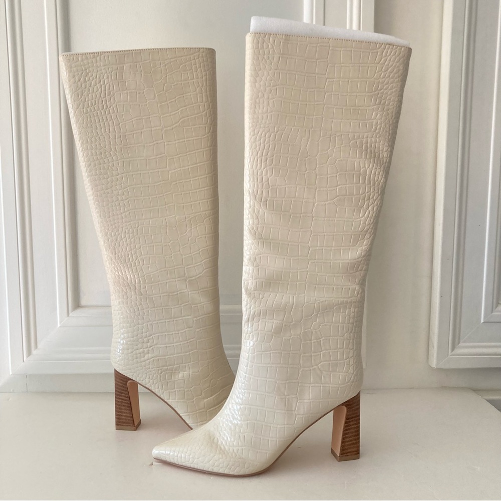 Chinese Laundry Free People Friday Fever Bone Animal Print Heeled Boots Sz 8